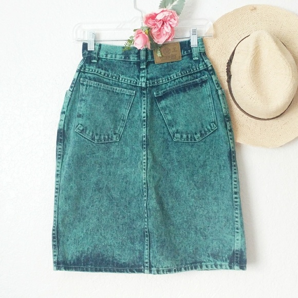 Vintage Dresses & Skirts - 90s Vintage High Rise Acid Wash Jean Mini Skirt